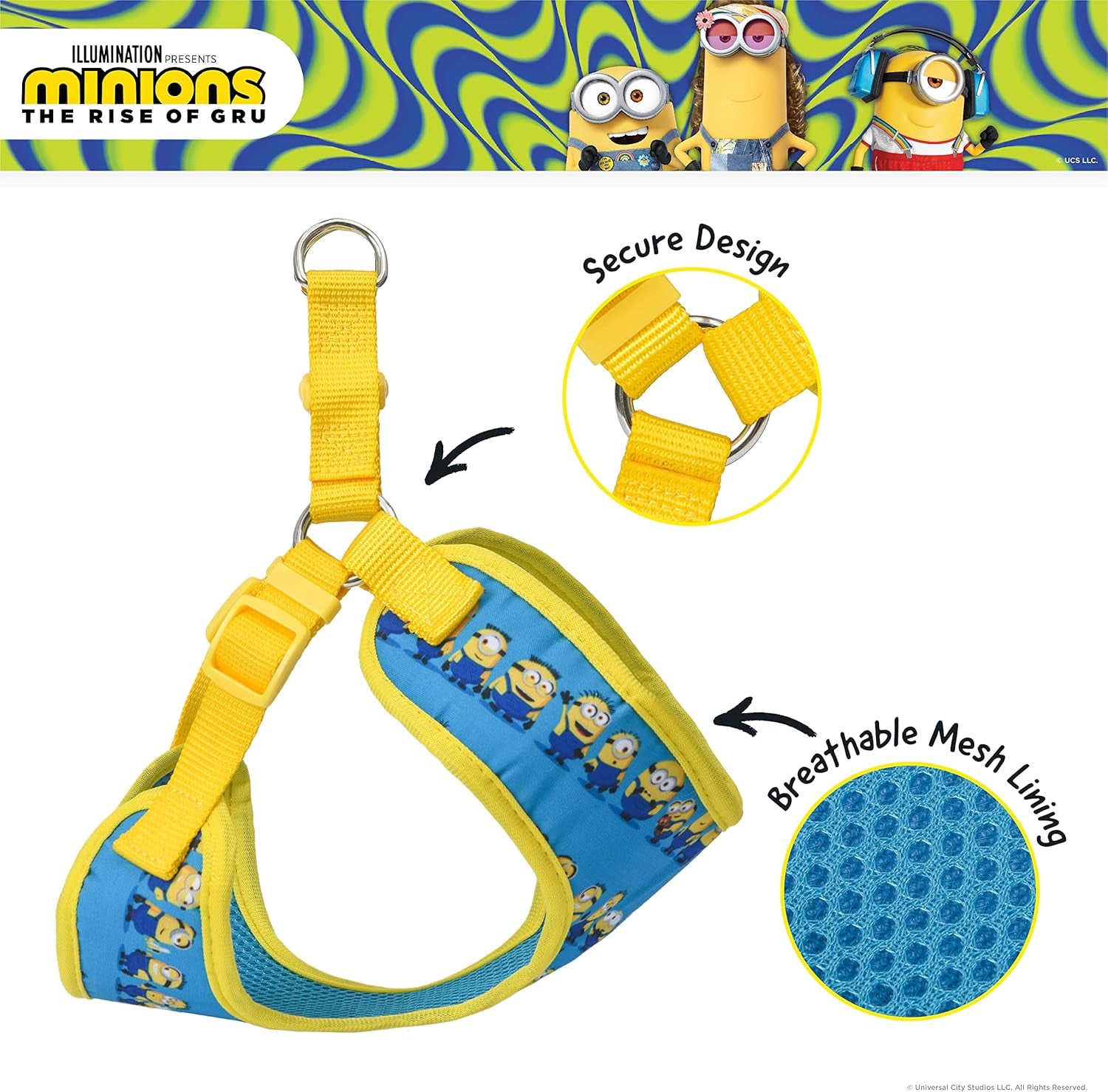 Dog Harness, Small, Blue  in a Row | Comfortable Mesh No-Pull Dog Harness| Gifts for  Fans and Their Pets | Officially Licensed Pet Product from Universal Studios