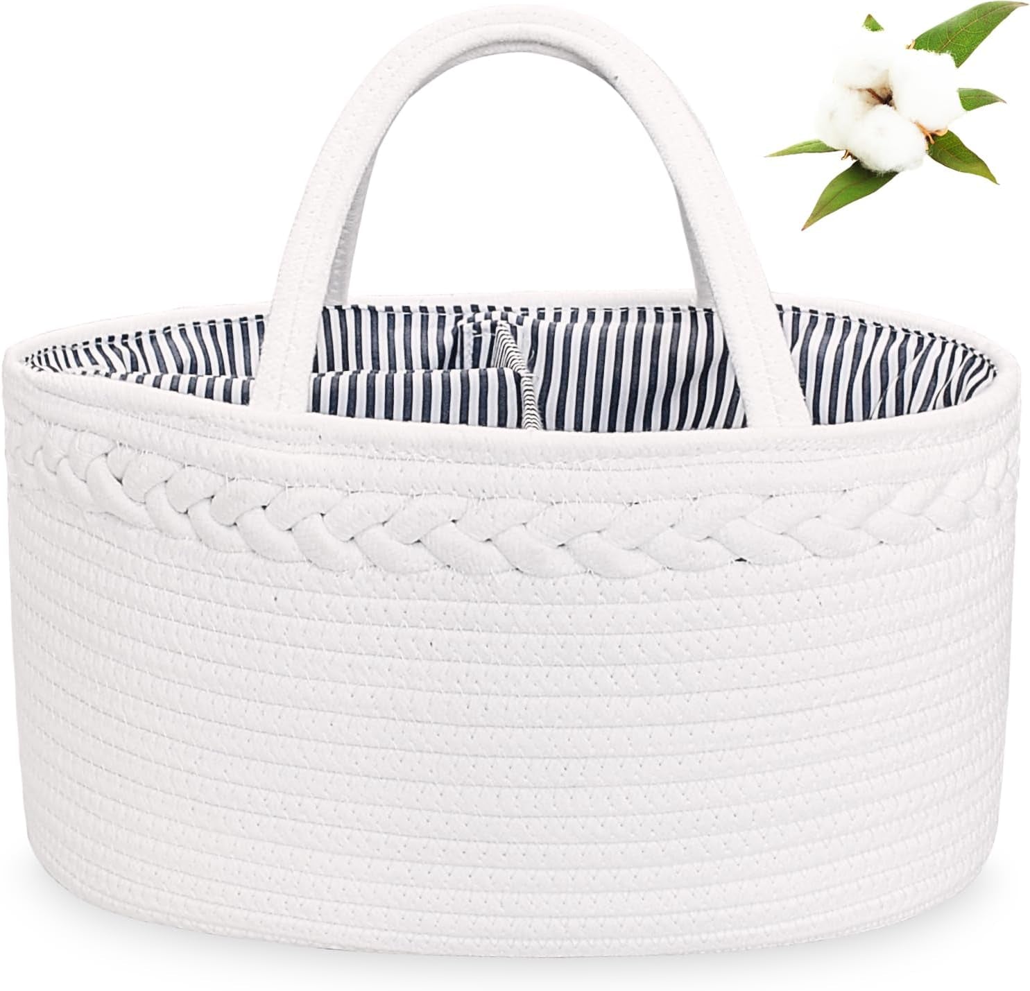 Baby Diaper Caddy Organizer, Boho Rope Nursery Storage Baby Basket Bin Gift Bags for Boys Girls, Portable Caddy Organizer for Changing Table Car, Ideal Gift Baby Shower Basket (White)